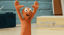 a cartoon character is saying " ha-whoa do you see me now ? "