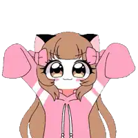 a drawing of a girl with a cat ear and a pink hoodie