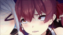 a close up of a girl with red hair