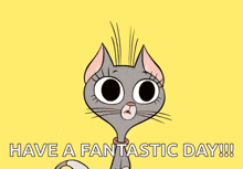 a cartoon of a cat with its mouth open and the words " yey it 's friday have a fantastic day "