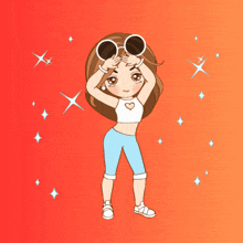 a cartoon of a girl wearing sunglasses and a heart on her shirt