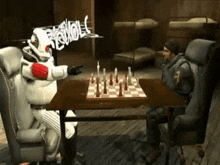 two soldiers are playing a game of chess and one of them has the number 7 on his uniform