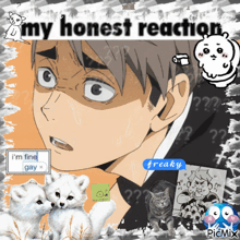a picture of a boy with the words my honest reaction