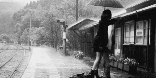 couple hug in rain