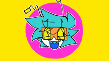 a colorful drawing of a cartoon character with glasses on a yellow background .