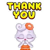a cartoon rabbit with hearts and the words thank you above her