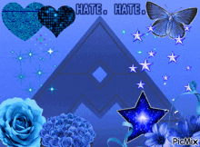 a blue background with the words hate hate written above it