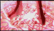 a person is standing in a circle of pink swirls