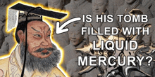 a drawing of a man with a crown on his head with the words is his tomb filled with liquid mercury
