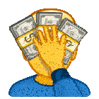 a man covering his face with a stack of money