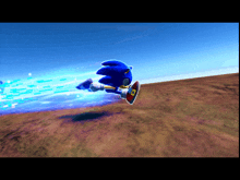 sonic the hedgehog is flying through the air with a shield