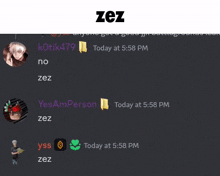 a screenshot of a chat with the name zez