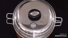 a pot with a lid that says made in animatica on the bottom