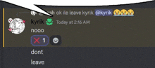a screenshot of a conversation between kyrik and dont