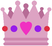 a pink crown with purple and red circles and a pink heart in the middle