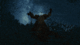 a silhouette of a man with a lightning bolt in the background