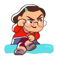 a cartoon of a girl with glasses and a red shirt