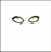 a cartoon drawing of a person 's eyes with a yellow pupil and a purple eyebrow .