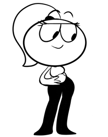 a black and white drawing of a cartoon character