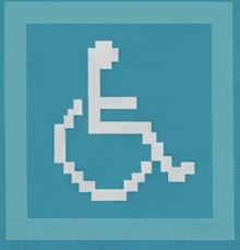 a pixelated image of a wheelchair with a blue background