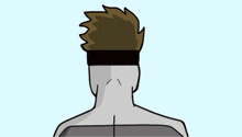 a cartoon drawing of a man 's back with a headband on