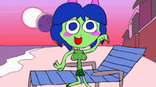 a cartoon drawing of a girl sitting on a beach