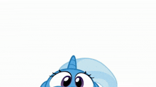 a blue cartoon pony with purple eyes and a blue tail