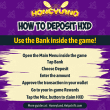 a poster explaining how to deposit hxd on a purple background