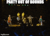 a person is playing a piano with the words party out of bounds written above them