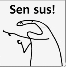 a black and white drawing of a stick figure with the words sen sus written above it
