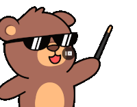 a cartoon bear wearing sunglasses and holding a stick