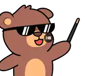 a cartoon bear wearing sunglasses and holding a stick