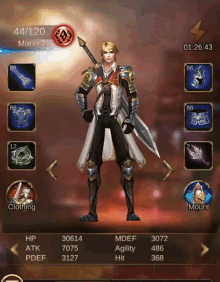 a screenshot of a video game with a character with 44/120
