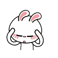 a cartoon bunny with pink ears is covering his face with his hands