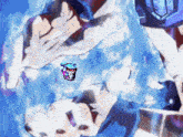 a pixelated image of a person 's hands with a purple item in the middle