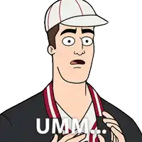 a cartoon of a man wearing a baseball cap with the word umm written on it