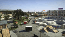 an aerial view of a skate park with a ramp that says 52.80 on it