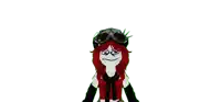 a cartoon character with red hair and goggles making a face