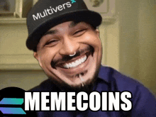 a man wearing a hat that says multivers is smiling
