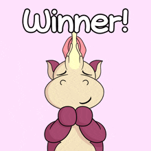 a cartoon drawing of a unicorn with the word winner written above it