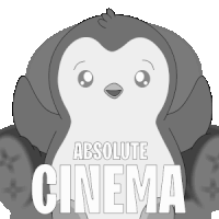 a black and white drawing of a penguin with the words absolute cinema written below it