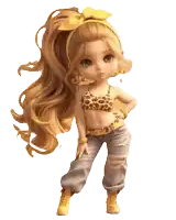 a doll with long blonde hair and a yellow headband is dancing