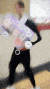 a blurry picture of a person holding a bag of donuts