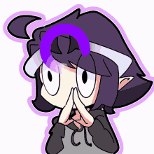 a cartoon drawing of a person with purple hair and a purple circle on their head