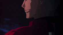 a close up of a man 's face with a smile on his face