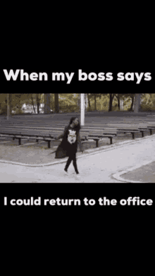 dancing hyped up boss says return to the office