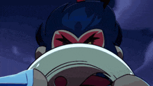 a close up of a cartoon character with a sword