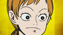 a cartoon drawing of a girl with a ponytail making a funny face