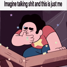 a cartoon character with the words imagine talking shit and this is just me below him