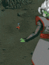 a cartoon character with blue hair and a red shirt
